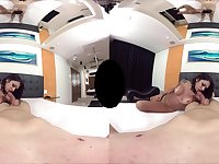 A stright man has a tanned shemale on his big dick. VR POV.