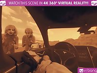 Two hot blonde babes fucking hard on mars VR porn parody threesome
