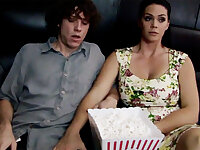 Horny milf touch shy stepson's dick in cinema